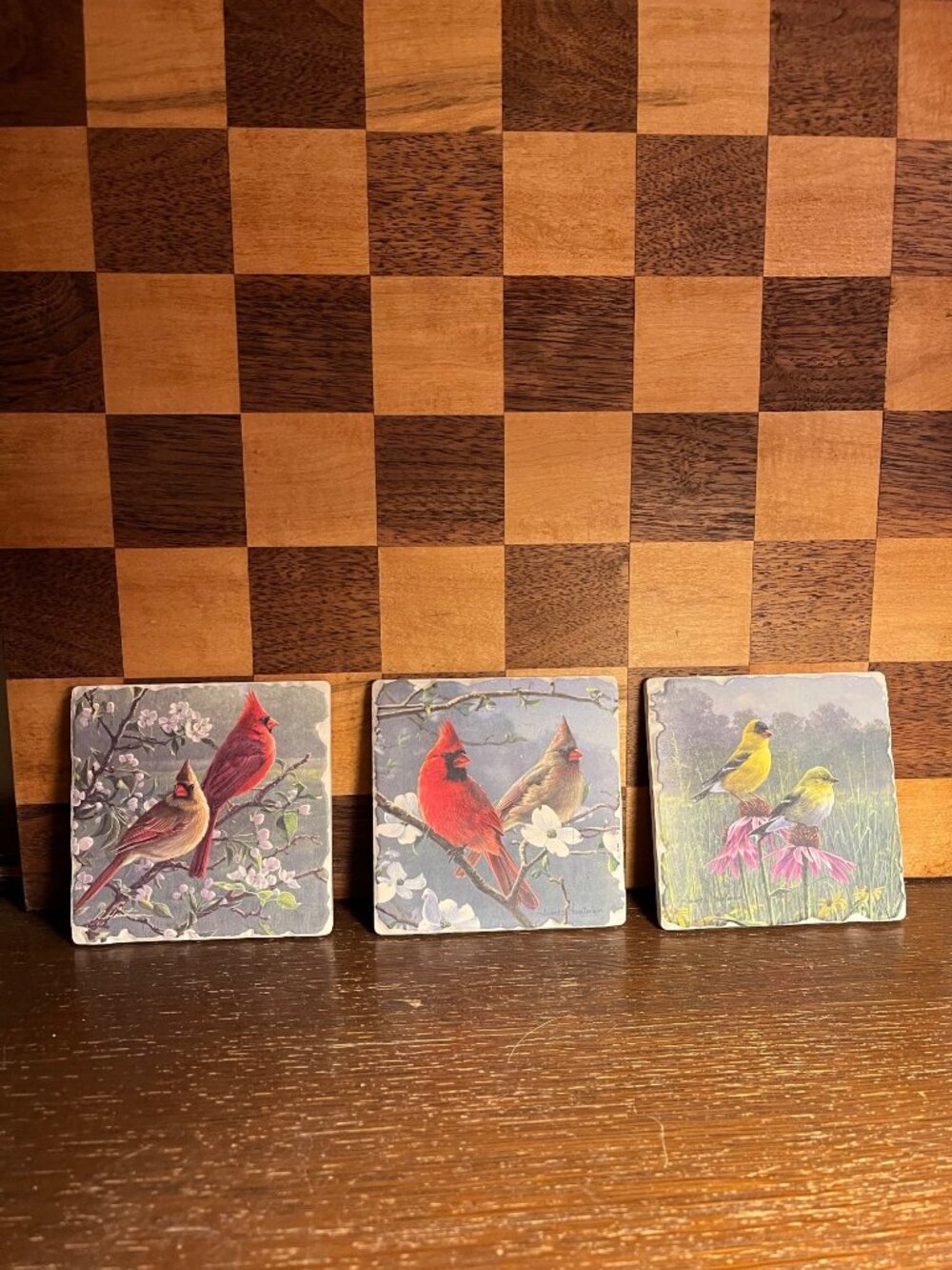 Three Bird Coasters Cardinals Yellow Finches A1179